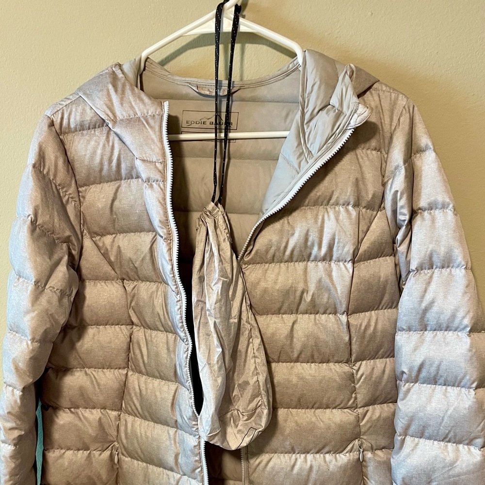 Eddie Bauer Packable Down Puffer Hooded Jacket Gray Size Medium - Picture 4 of 6